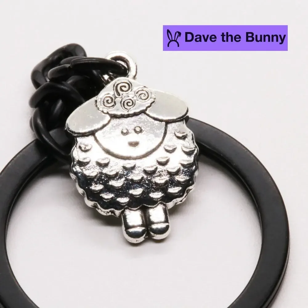 Sheep Charm Keychain Cute Animal Farm Accessory With Black Ring And Silver Sheep